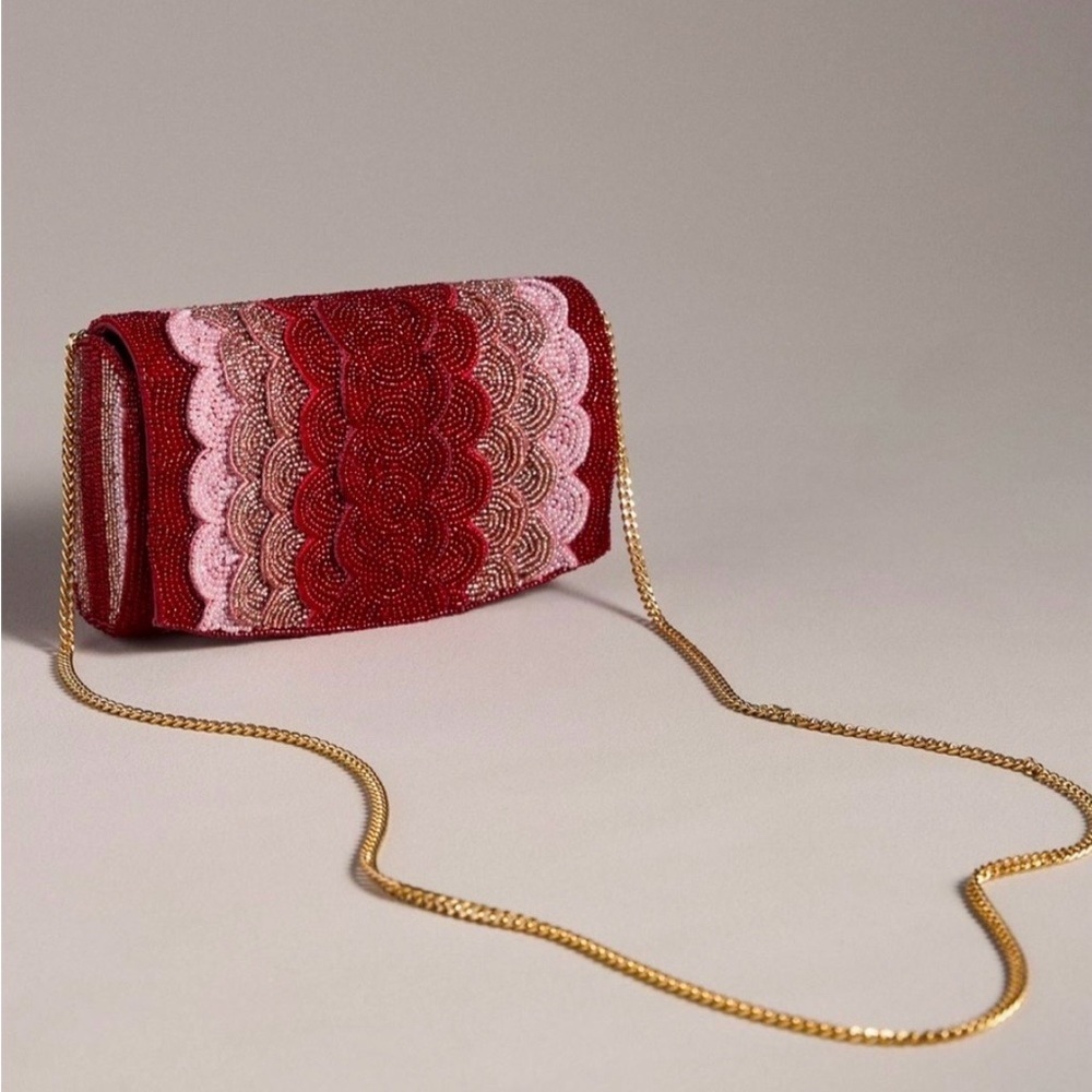 Anthropologie Beaded Petal Clutch Shoulder Bag NWT